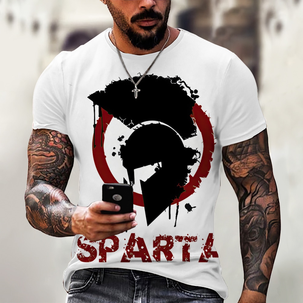 2023 New Spartan Warrior Men's T-shirt Cotton Tops 3D Printed Short Sleeve Mens Clothing O-Neck Oversized Casual Pullover Tees